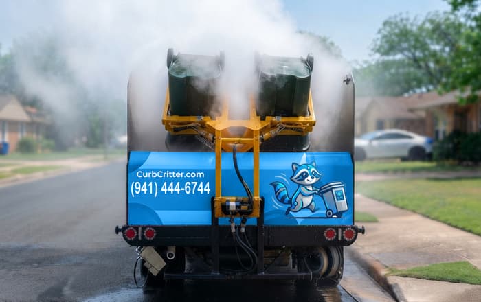High-pressure bin cleaning service in action